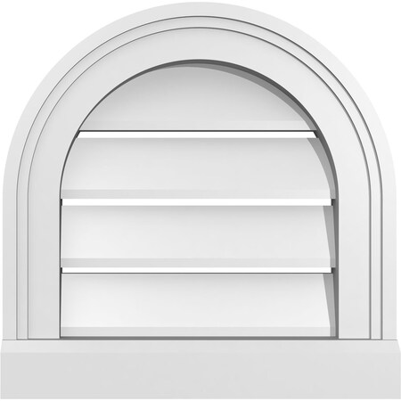 Ekena Millwork Round Top Surface Mount PVC Gable Vent: Functional, w/ 2"W x 2"P Brickmould Sill Frame, 14"W x 14"H GVPRT14X1403SF